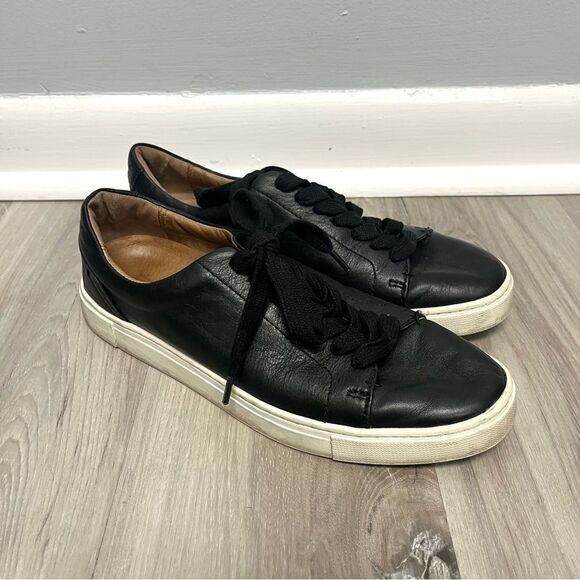 Frye Sneakers Women’s 7.5 Ivy Black Leather Low Cut Lace Up - Picture 1 of 7